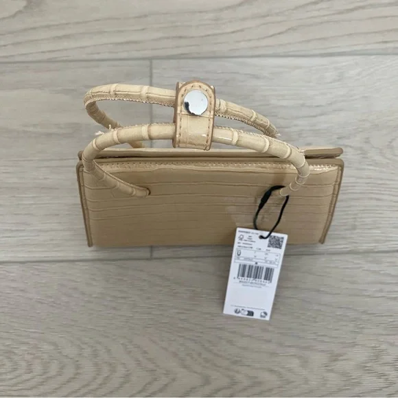 Mango Geometric Croc Embossed Faux Leather Top Handle Bag with Crossbody Strap - Picture 12 of 12